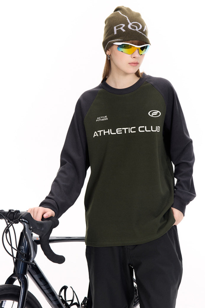 Langarm Sportshirt Athletic Club Kontrast Raglan-Sleeves Bequem Lässig