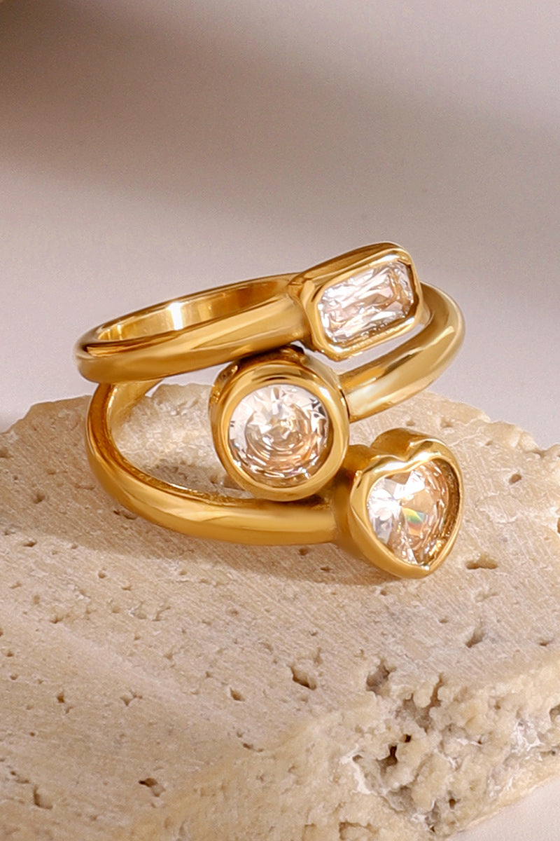 Women's Gold Ring Set with Geometric Crystal Accents