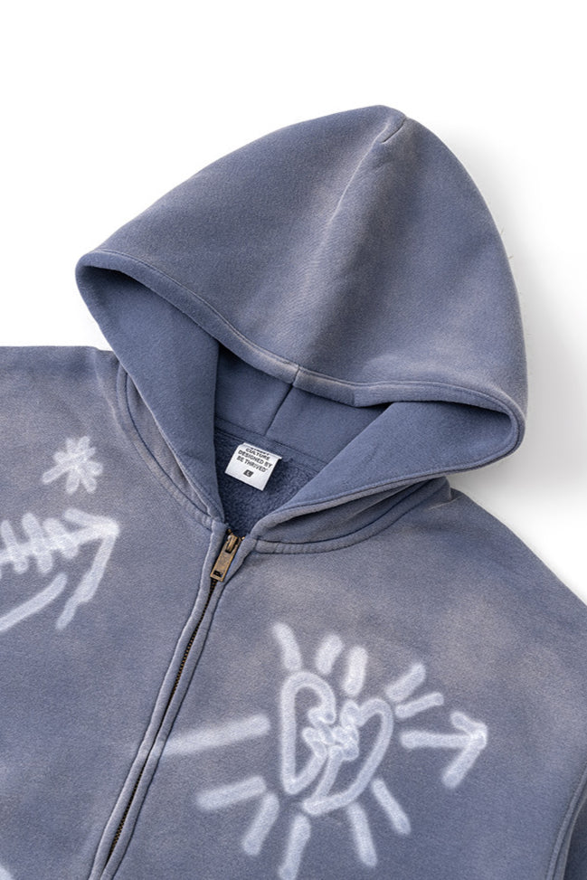 Sudadera con capucha y cremallera con diseño de grafiti de estilo urbano para hombre