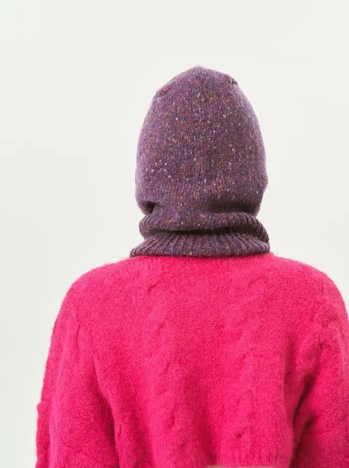 Gorro de punto con pasamontañas de color morado, cálido y para el invierno 