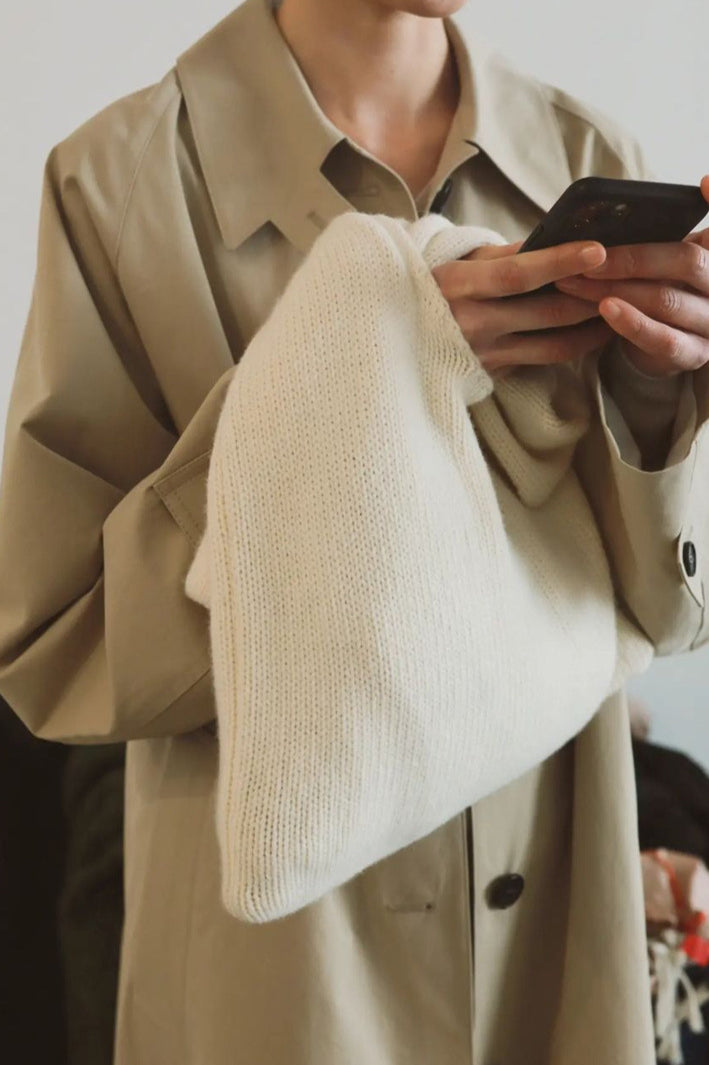 Elegant Minimalist Cream Knit Tote Bag