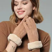 Guantes de ante de invierno para mujer con forro de piel sintética