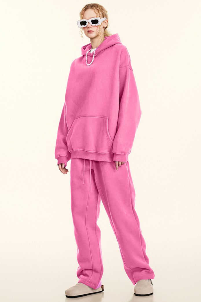 Solid Color Casual Thickened Hooded Sweatshirt and Sweatpants Set