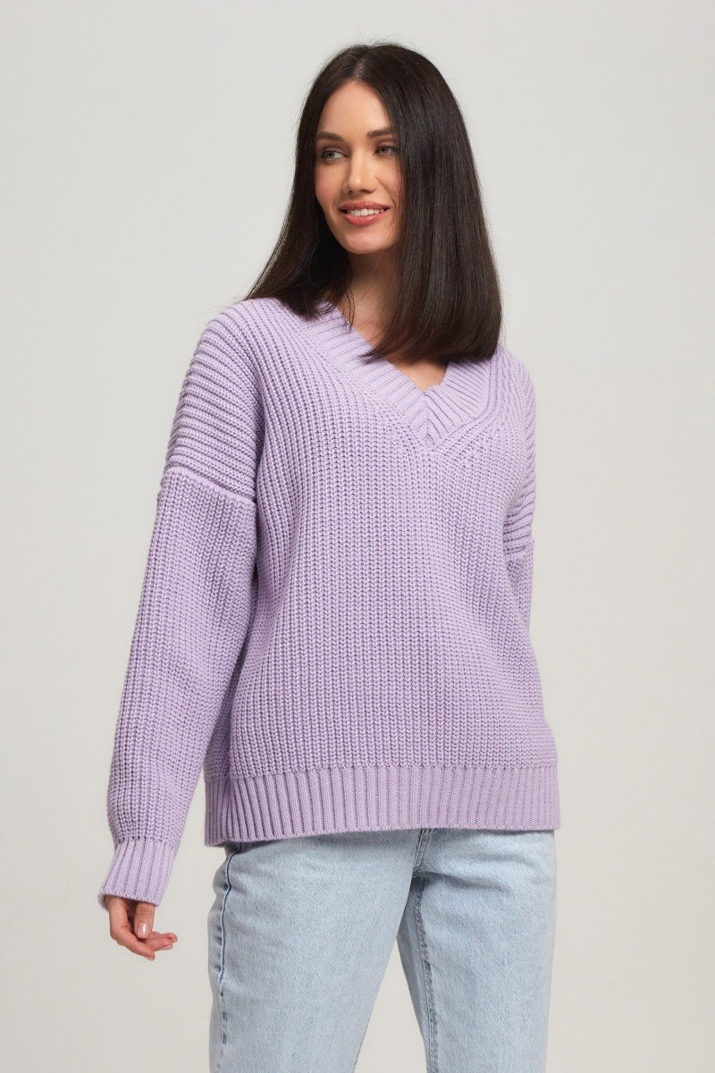 Women's chunky knit sweater V-neck oversize Fashionable Comfortable