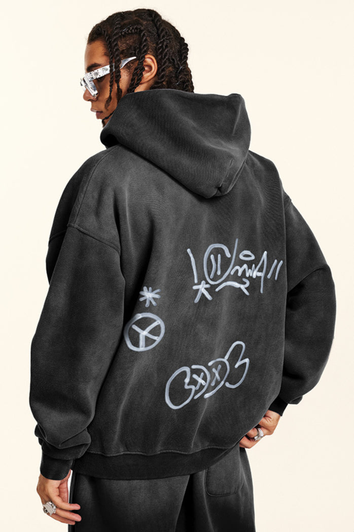 Sudadera con capucha y cremallera con diseño de grafiti de estilo urbano para hombre