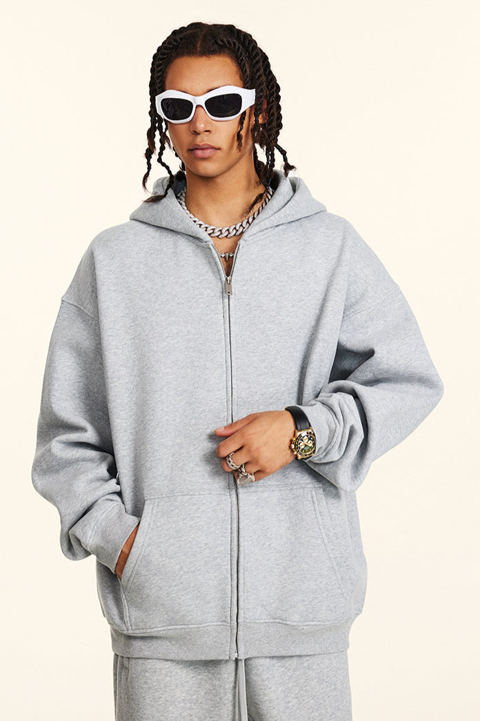 Solid Color Zipper Casual Hooded Sweatshirt and Sweatpants Set