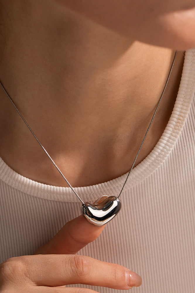 Modern Sleek Metallic Heart Pendant Necklace