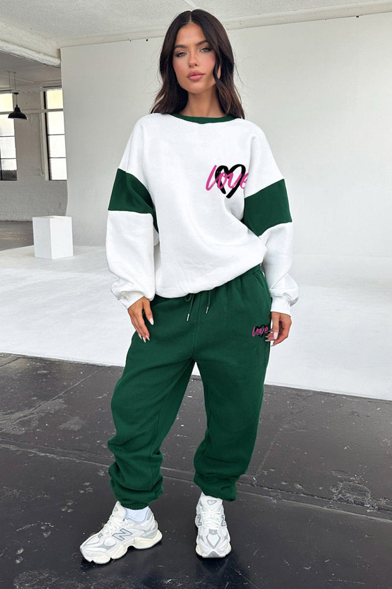 Conjunto de sudadera y joggers con gráfico "Love" para mujer