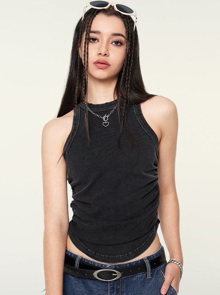 Camiseta sin mangas sexy con cuello halter negro 