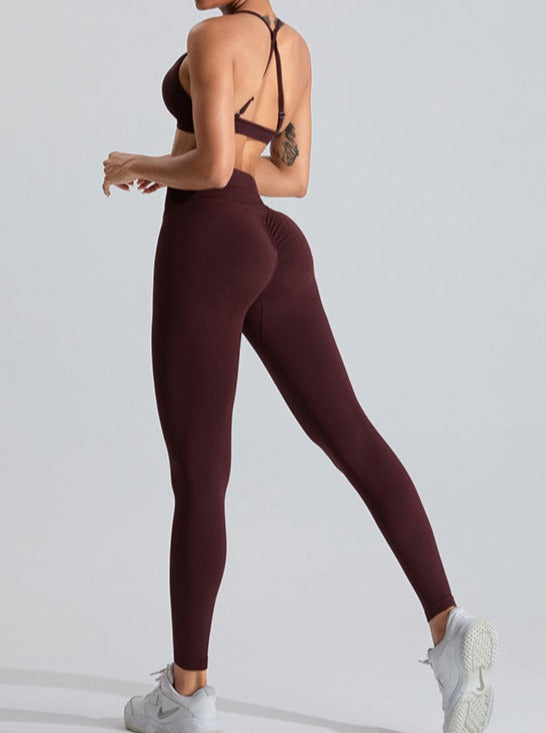 Deep Red High-Waisted Belly Lifting Sports Pants