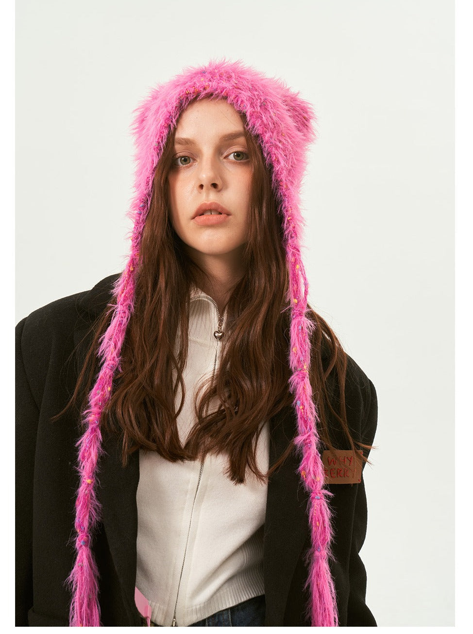 Gorro de invierno cálido con forma de oso rosa para mujer