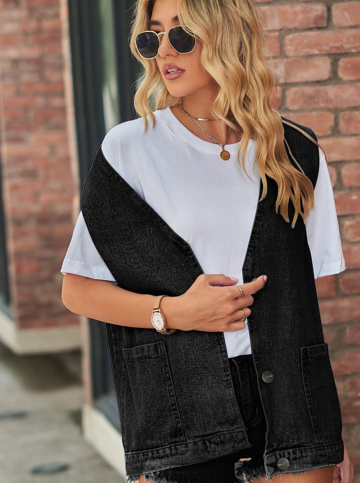 Oversized Sleeveless Washed Denim Vest