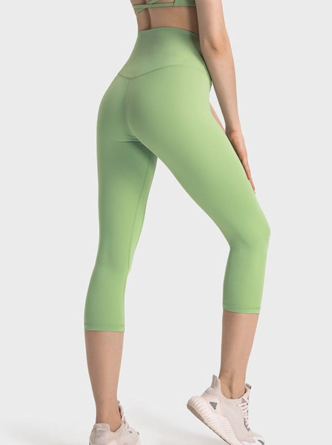 Pantalones de yoga elásticos de cintura alta para hacer ejercicio en color verde manzana