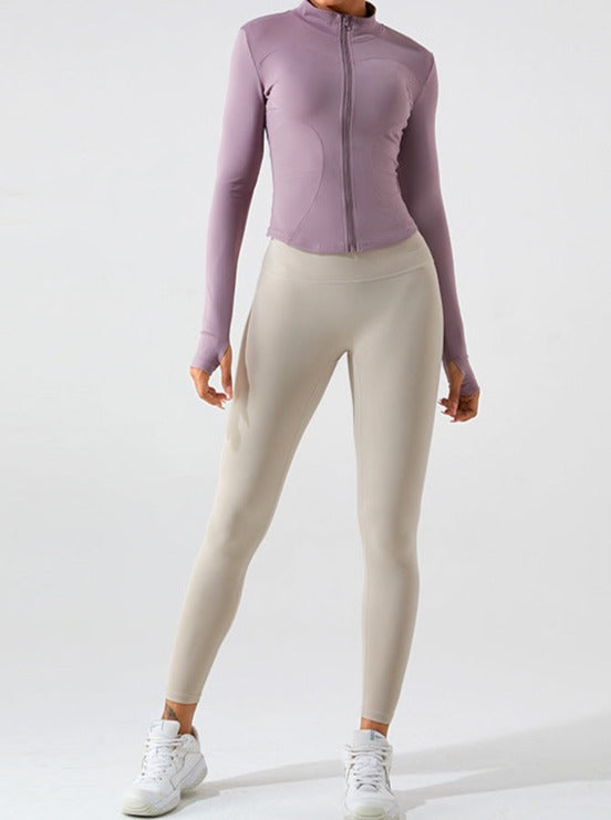 Light Pink Zipper Long-Sleeved Quick Drying Fitness Sports Top