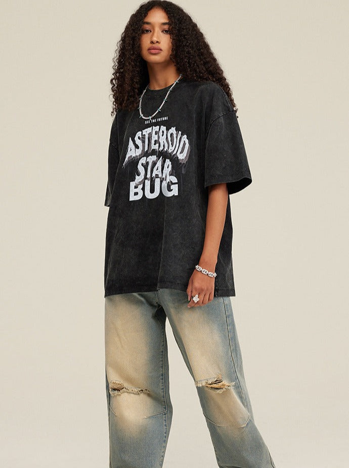 Black Casual Asteroid Letter Printed Shirt