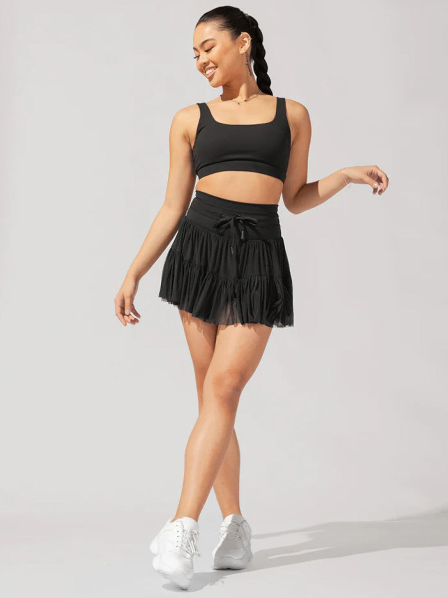 Black High Waist Drawstring Pleated Skirt