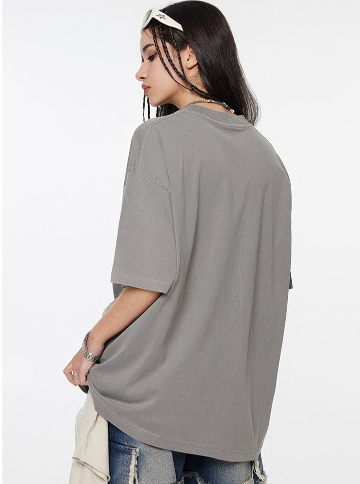 Gray Trendy Vintage Short-Sleeved Loose T-Shirt