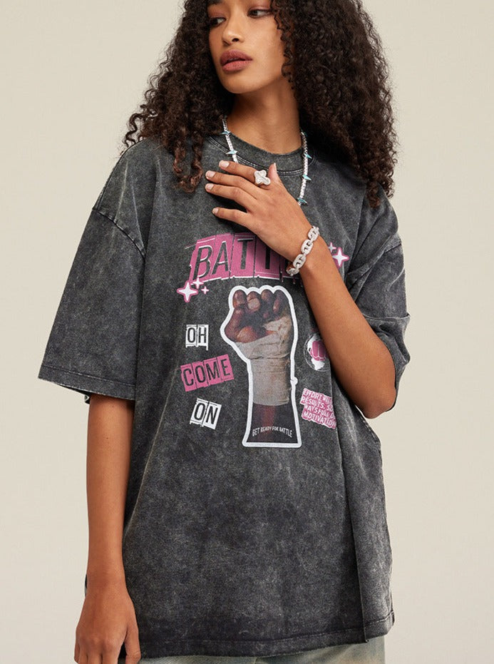 Retro Printed Half Sleeve Loose T-Shirt