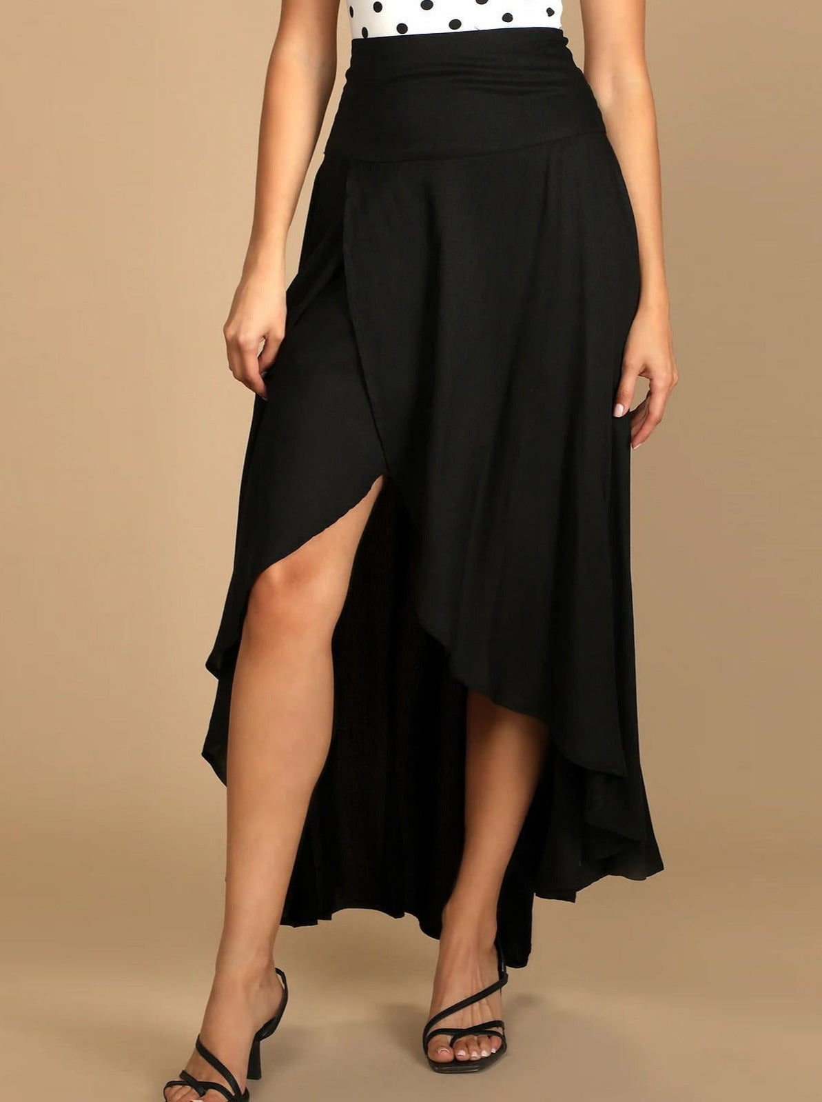 Casual Elastic Asymmetrical Midi Skirt