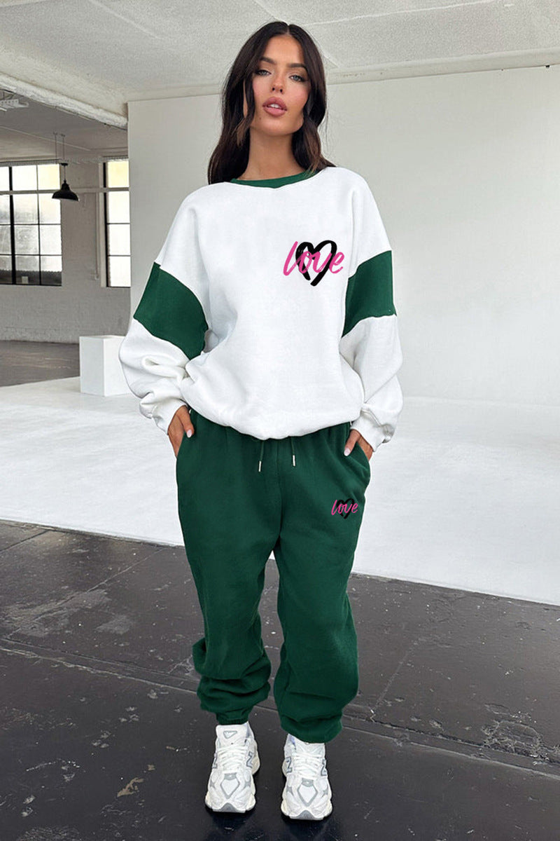 Conjunto de sudadera y joggers con gráfico "Love" para mujer