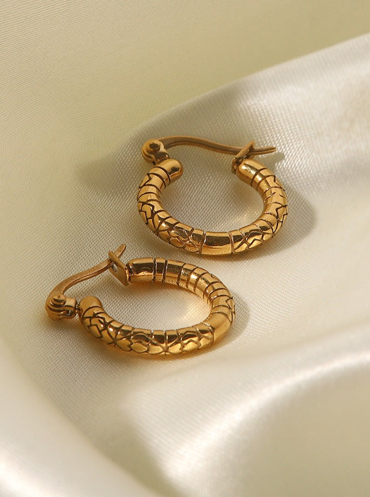 Gold Plated Titanium Steel Circle Textured Earrings