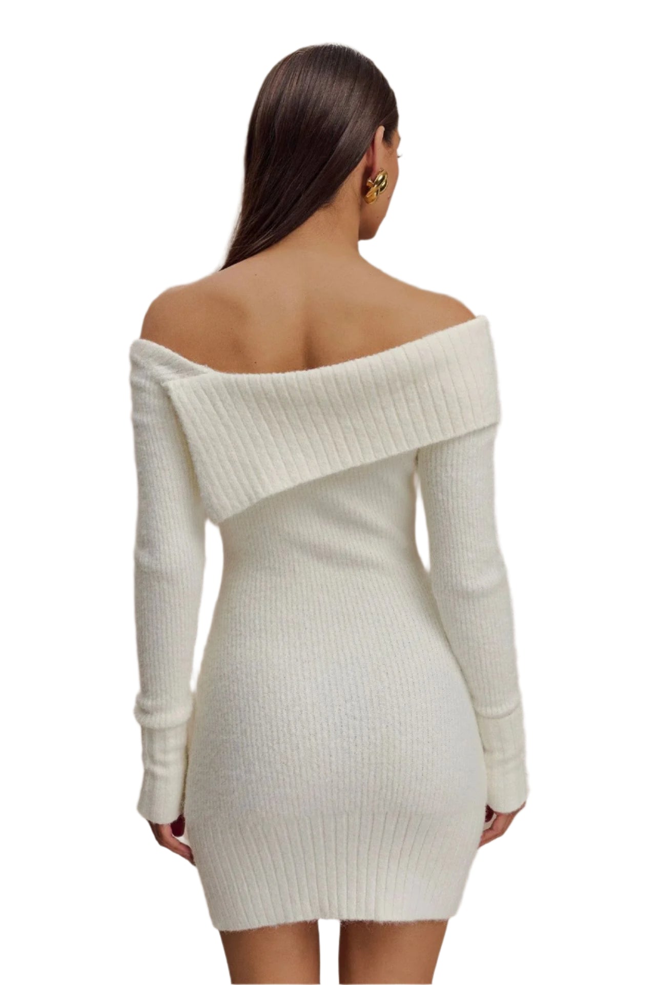 Women's Classic White Off-Shoulder Ribbed Knit Dress