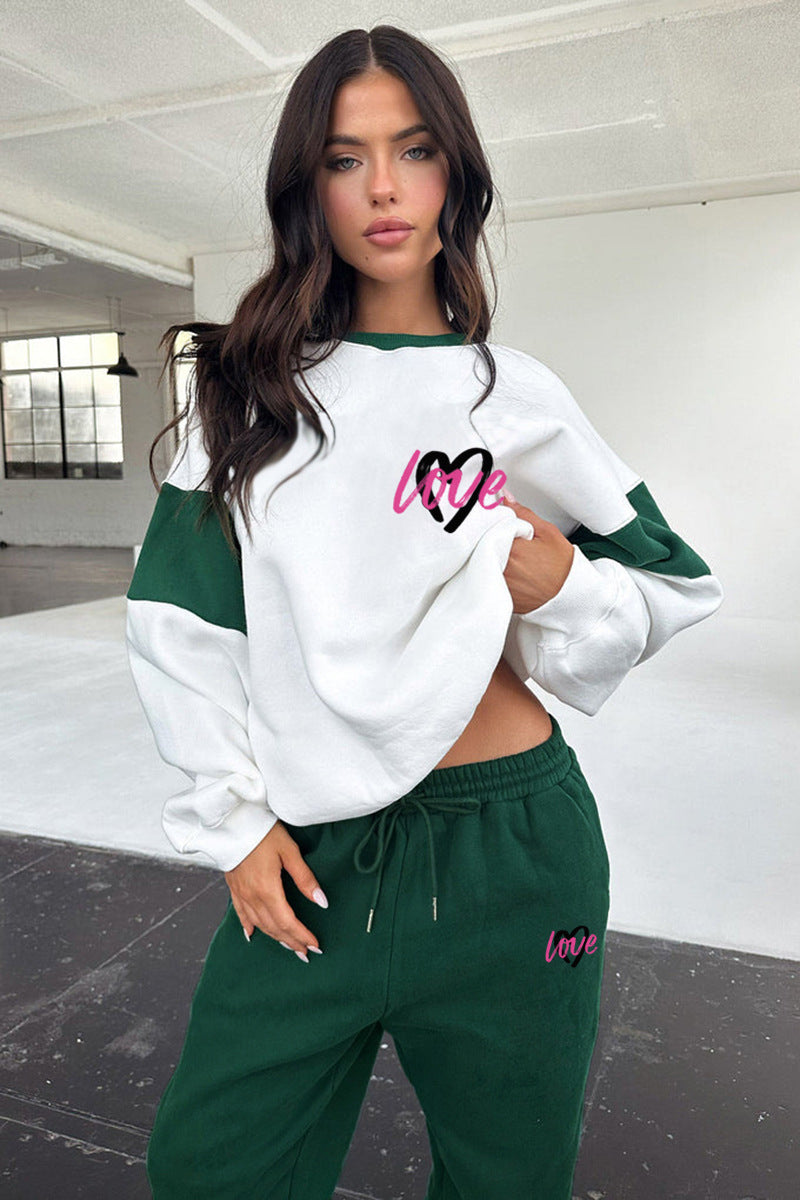 Conjunto de sudadera y joggers con gráfico "Love" para mujer