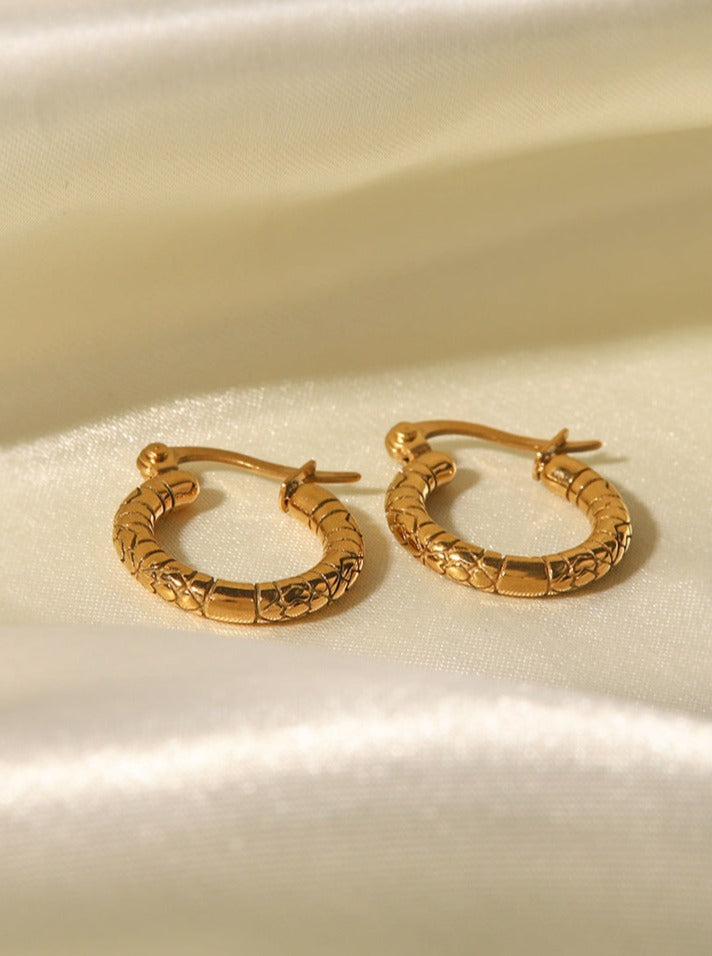 Gold Plated Titanium Steel Circle Textured Earrings