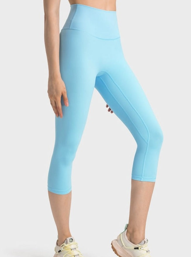 Pantalones de yoga elásticos de cintura alta para ejercicio de color azul claro