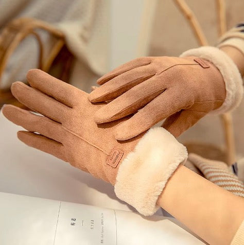 Guantes de ante de invierno para mujer con forro de piel sintética