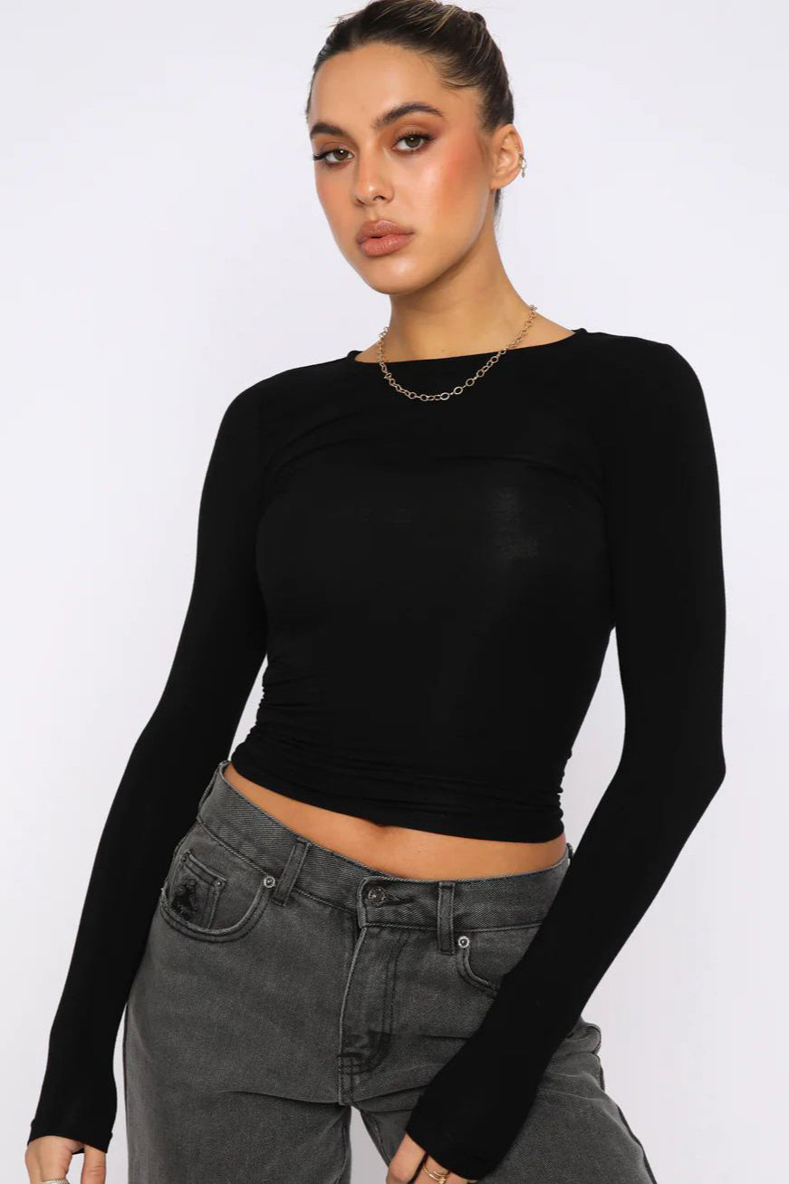 Suéter de manga larga elegante y delgado de las mujeres Crop Top