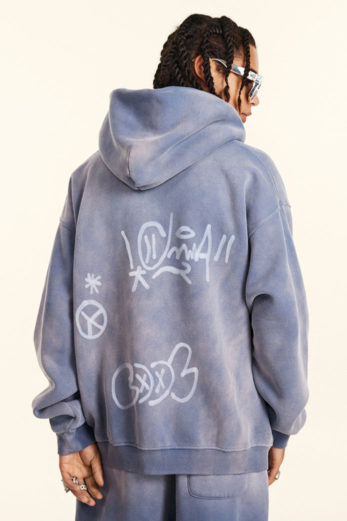 Sudadera con capucha y cremallera con diseño de grafiti de estilo urbano para hombre