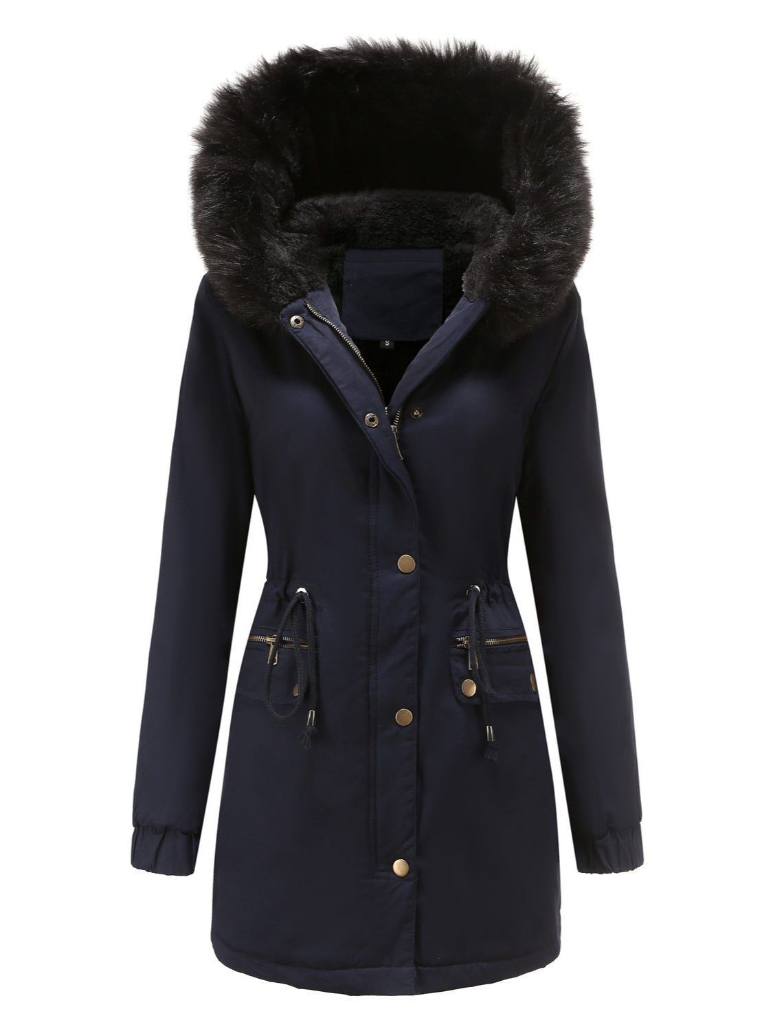 Warme Damen Winterjacke Mit Fellkapuze – Gefütterte Parka Jacke Mit Taillenzug