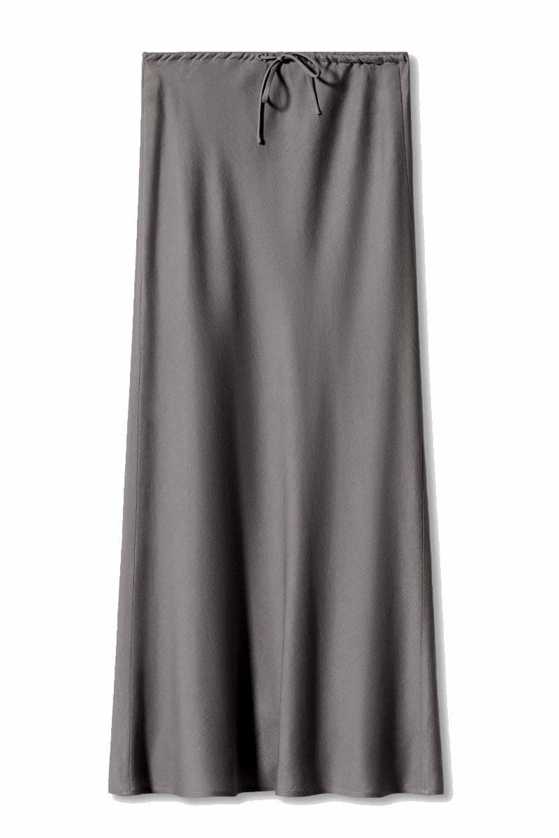 Charcoal Gray Tie Waist Maxi Skirt