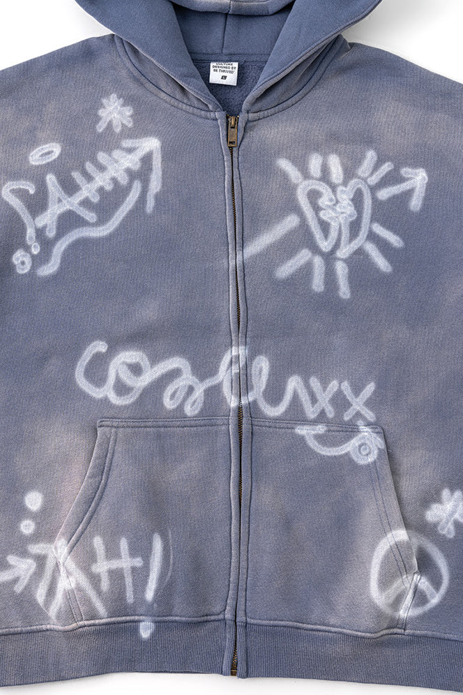 Sudadera con capucha y cremallera con diseño de grafiti de estilo urbano para hombre