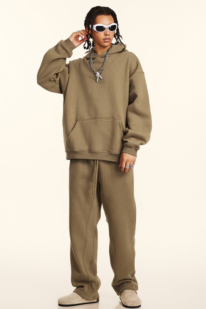 Solid Color Relaxed Casual Thickened Cozy Hoodie and Sweatpants Set