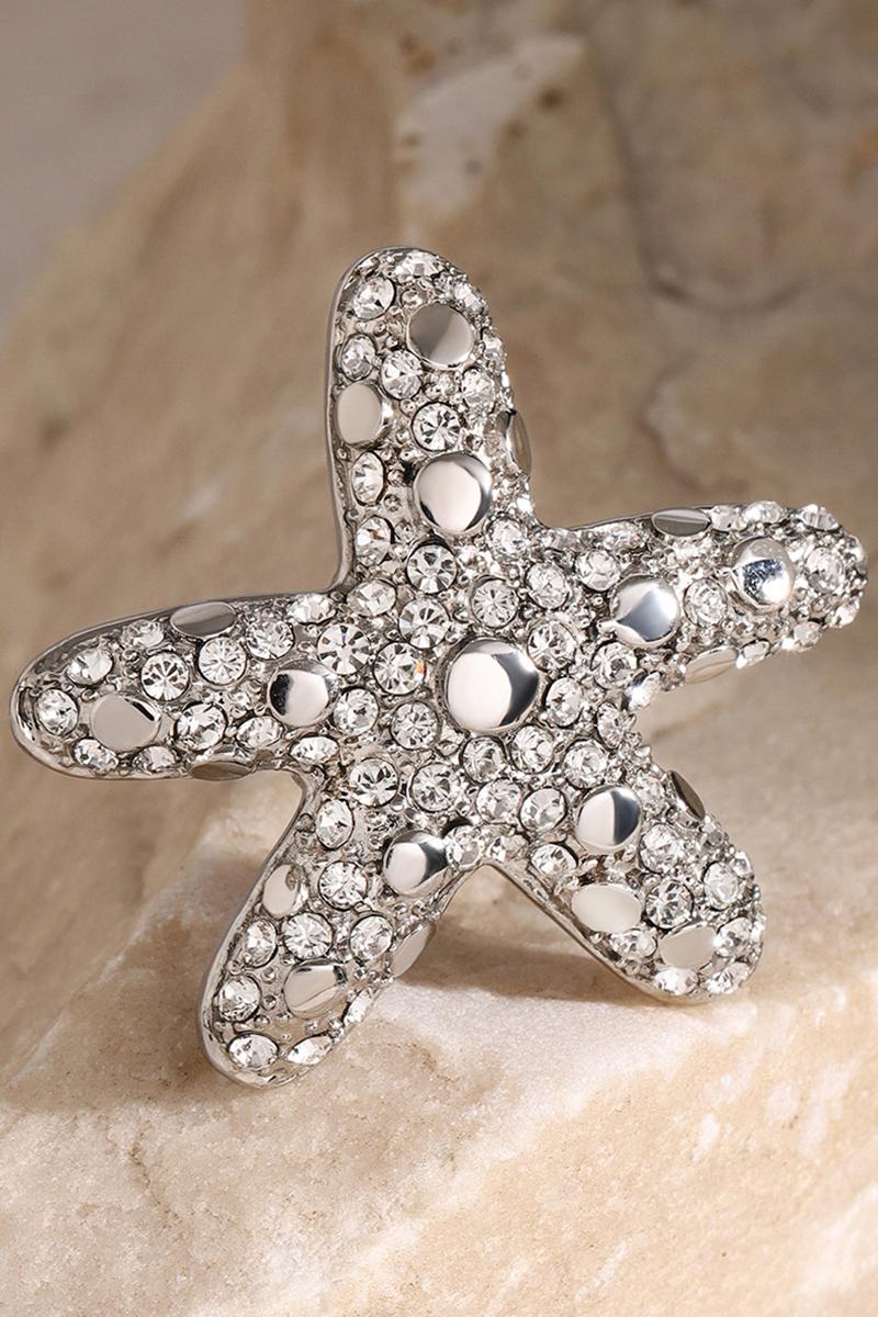 Anillo de diamantes de lujo con forma de estrella de mar